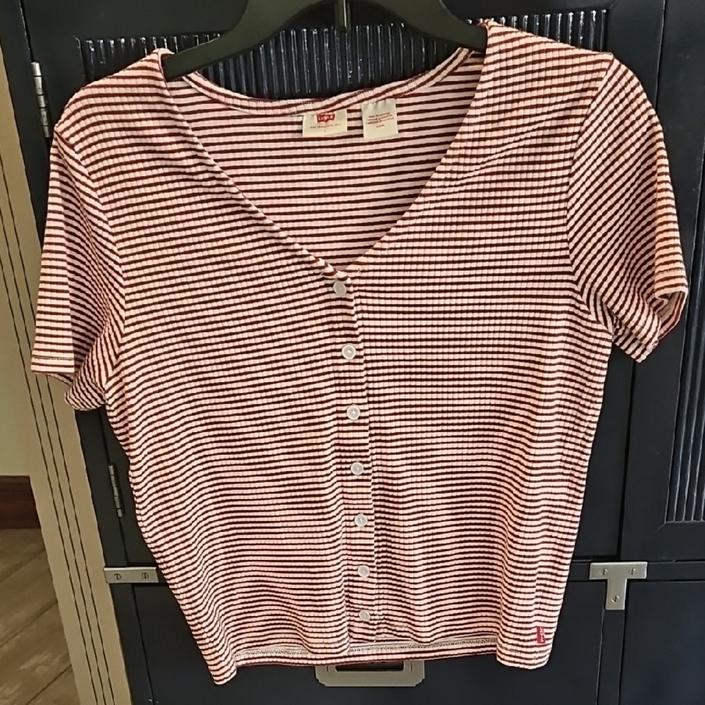 Levi's Striped V-Neck Button-Up Shirt